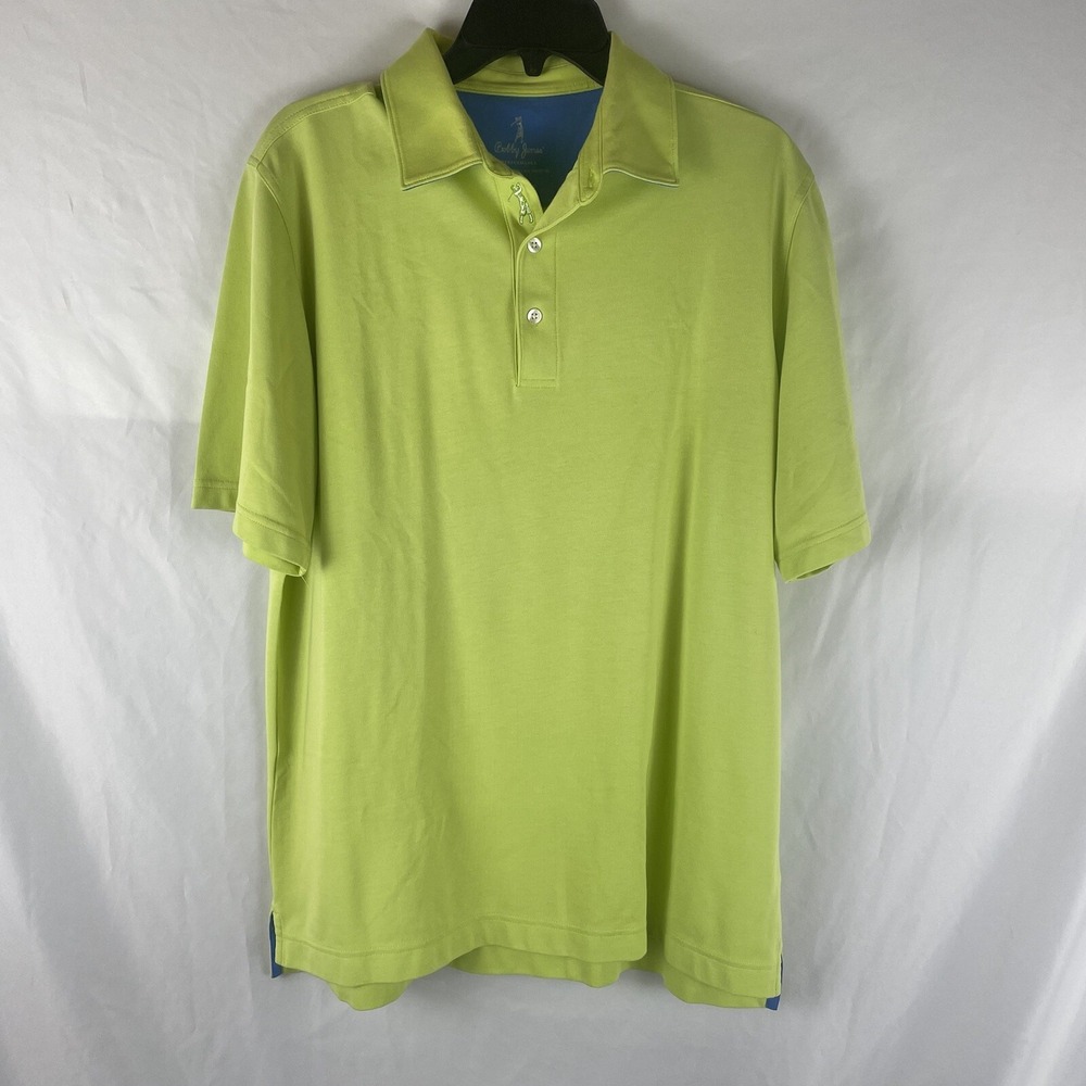 Mens Bobby Jones Performance Green Polo Golf Shirt M Golfer Logo Pima Cotton